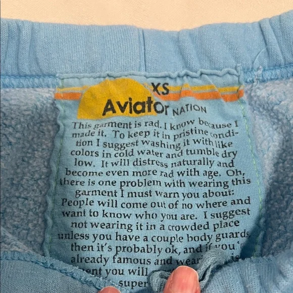 Aviator Nation Light Blue Sweatpants with Blue Stripes - Picture 3 of 4